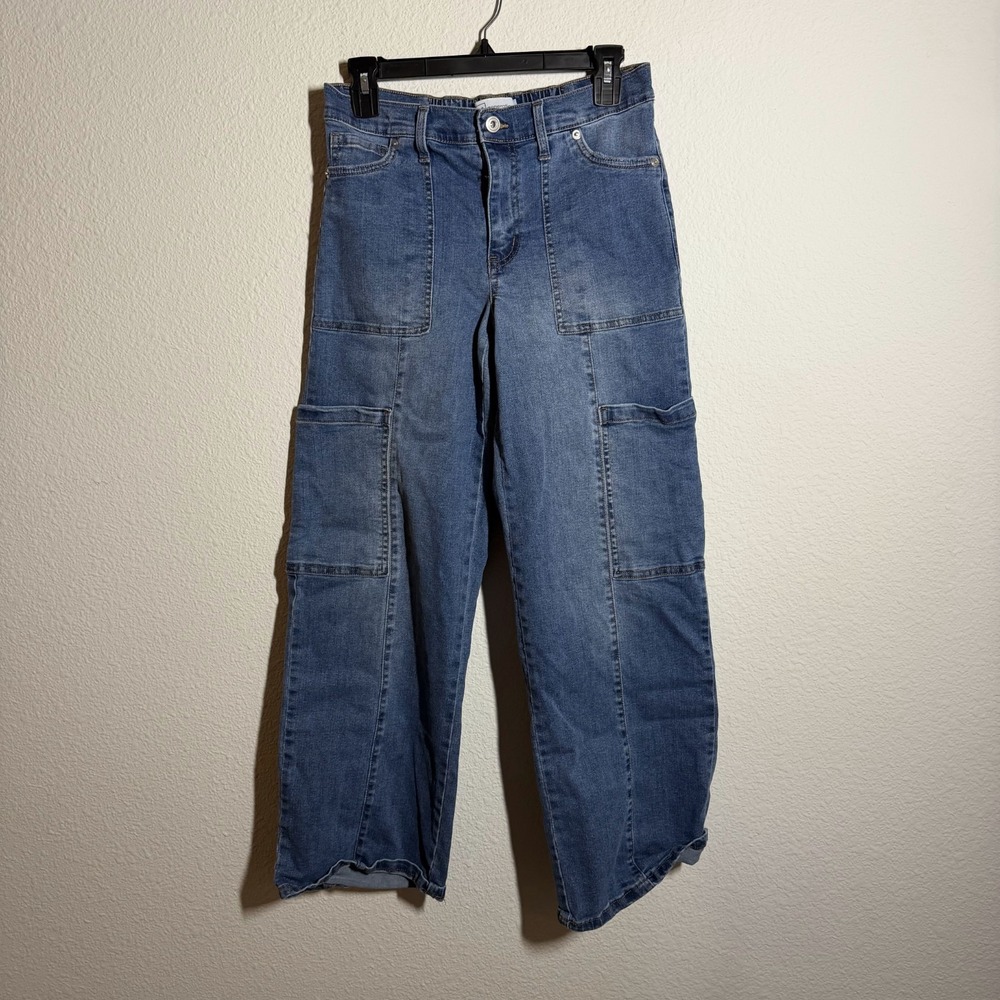RE Generation Cargo Jeans Womens 28 Blue Denim Comfort Utility Everyday Wear‎
